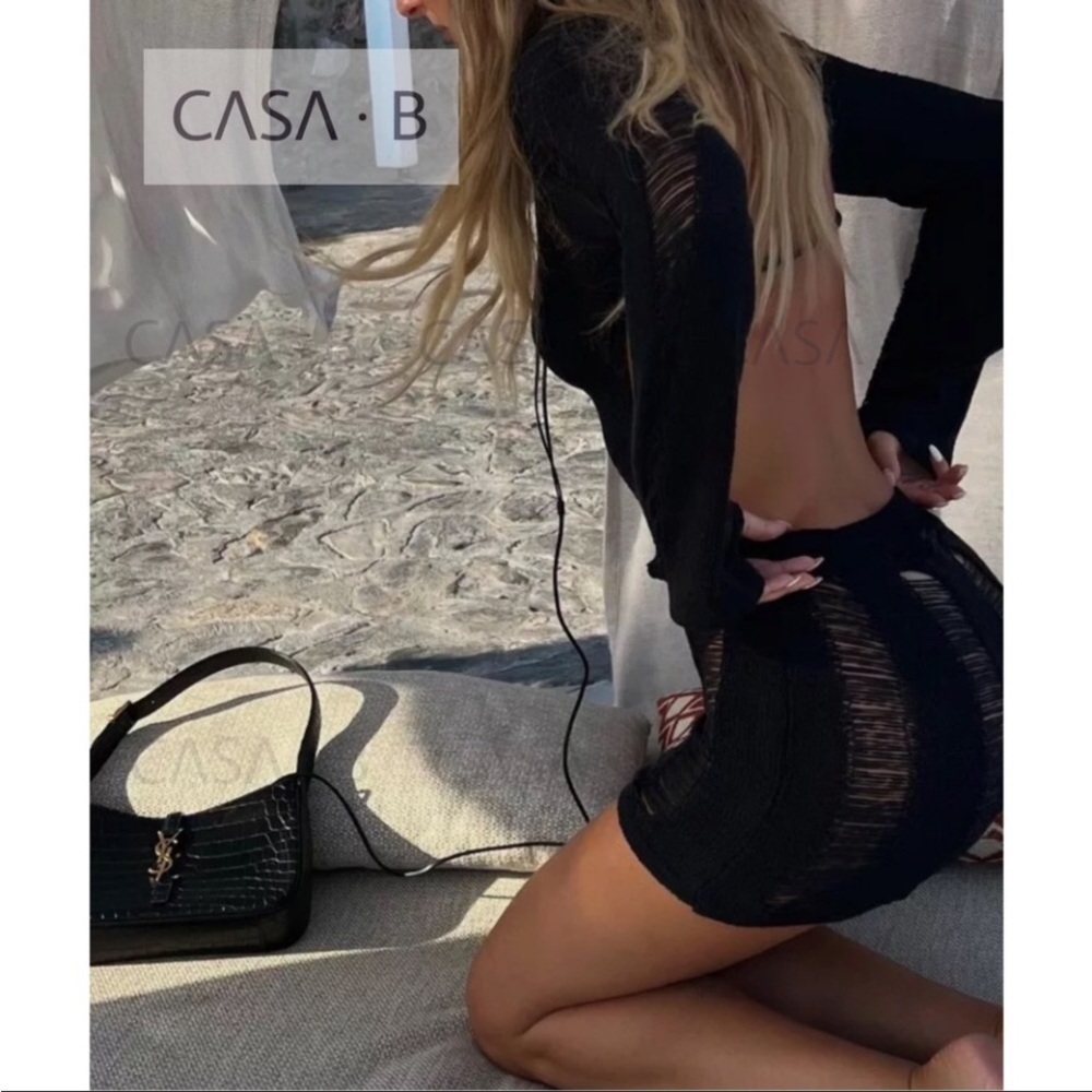 NEW ARRIVAL!!💫 CASA B| Renata Long Sleeve Shredded Bohemian Backless Mini Dress - Picture 6 of 7